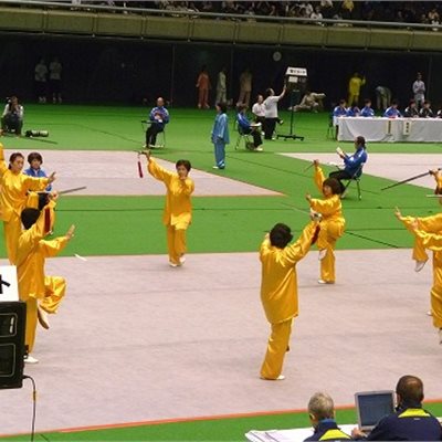 「第32回全日本武術太極拳選手権大会」 「新潟県武術太極拳連盟」の皆さんです。 明るい50番の表演服 夏のひまわりのようですね! 出場したみなさんからのコメントです! 「わくわくしながら,東京体育館の第3コートに立ちました。あっという間の4分でした。 このような素晴らしい経験ができたことに感謝です。」