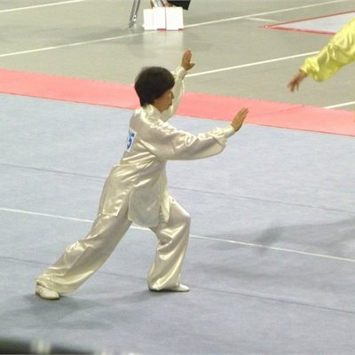 「第35回全日本武術太極拳選手権大会」 「女子楊式太極拳」群馬県のエース奈良橋選手 今年は優勝が懸かっています。 毎年の事ですが堂々とした落ち着いた演武です。
