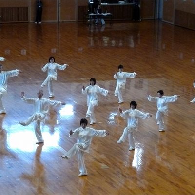 「第21回群馬県太極拳協会交流大会」 「岳陽堂太極拳教室」の総合太極拳です 右端が菜摘ちゃんです