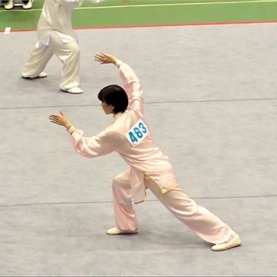 「第36回 武術太極拳選手権大会大会」 2019年7月12,13,14日「第36回 武術太極拳選手権大会大会」が岡山県にて開催されました。 14日最終日、「女子呉式太極拳」ベテランのN選手ですが、なかなか打点を伸ばすのは難しいようです。